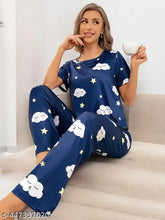 Premium quality printed nightwear dress for women, polycotton top and bottom with short sleeves